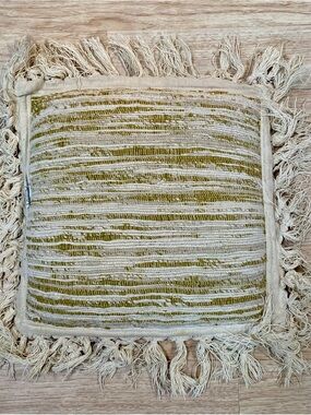Vintage Irovy Textured Throw Pillow Horizontal Stripe Fringe Edge Approx 14x14in